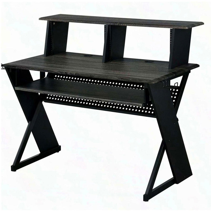 Bureau de musique noir avec plateau à clavier