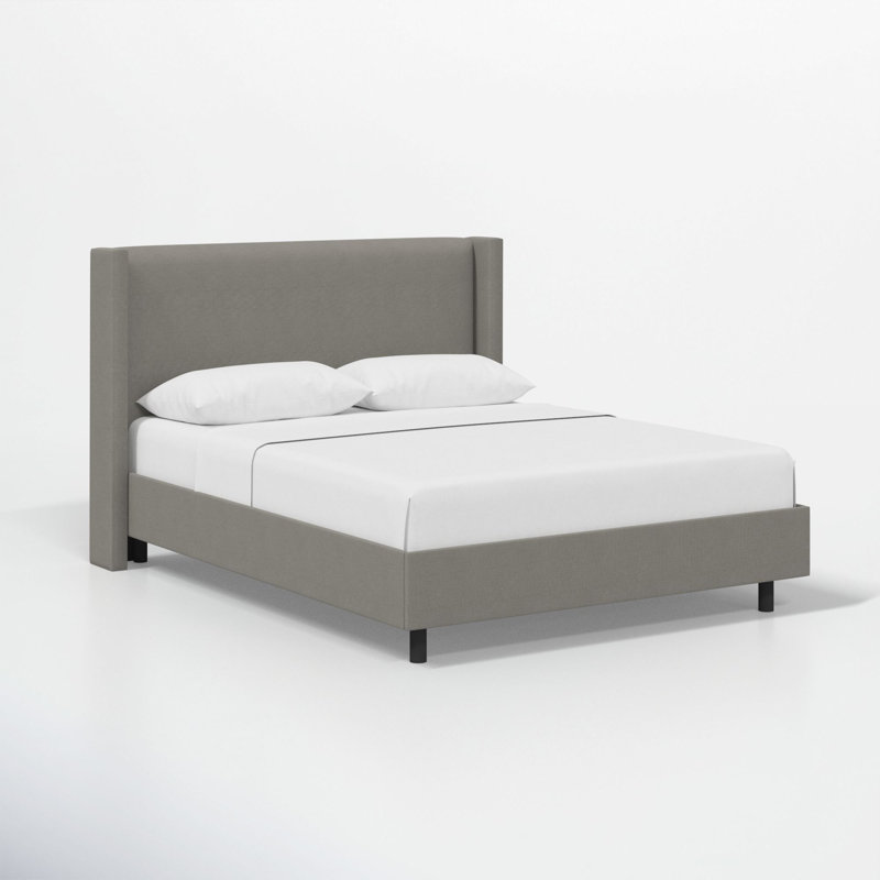 Hanson Upholstered Wingback Platform Bed, Full, Classic Grey Linen