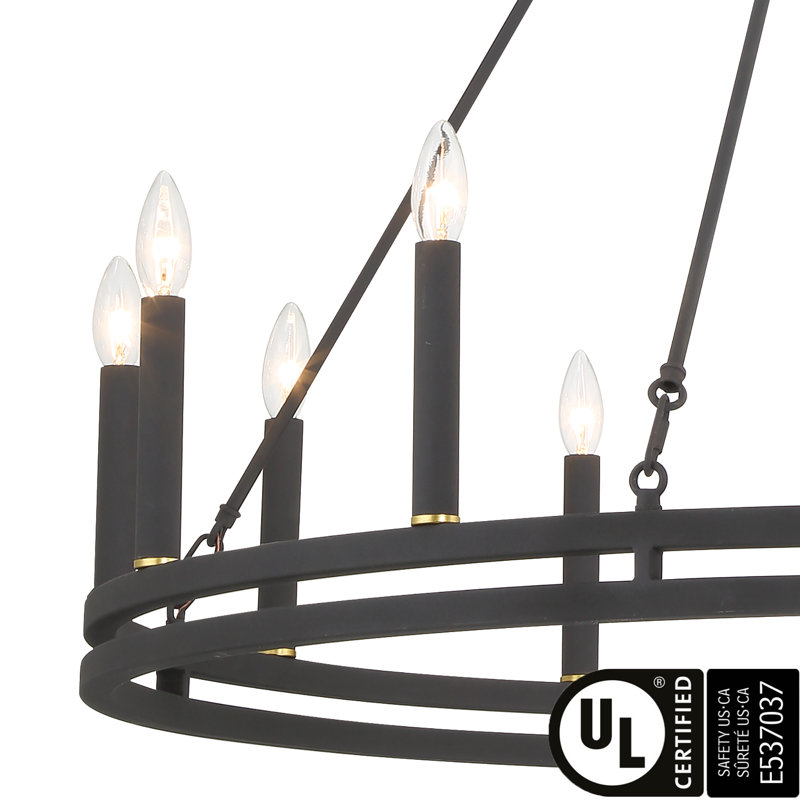 12 - Light Steel Dimmable Wagon Wheel Chandeliers, Aged Zinc/Brass Glitter