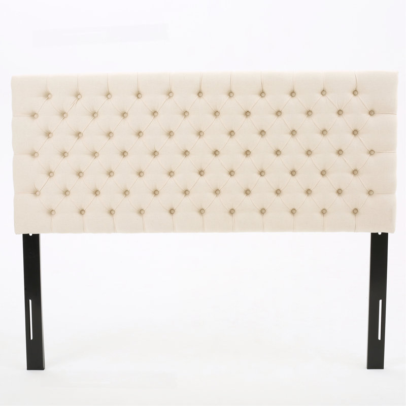 Tufted Upholstered Queen Size Bed Headboard In Modern Button Design, Adjustable Solid Wood Head Board, Solid Wood Head Board With Durable Metal Legs In Bedroom