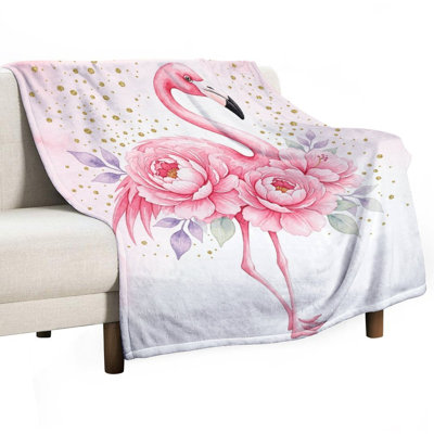 Pink Flamingo With Luxury Flannel Throw Blanket, Soft Warm Fuzzy Blanket for Living Room Sofa Bed Home Decor