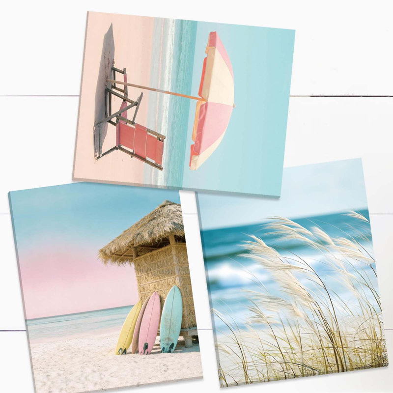 Coastal Beach Pastel Framed Canvas Wall Art, Ocean Summer Scenery Artwork, 20x25cm