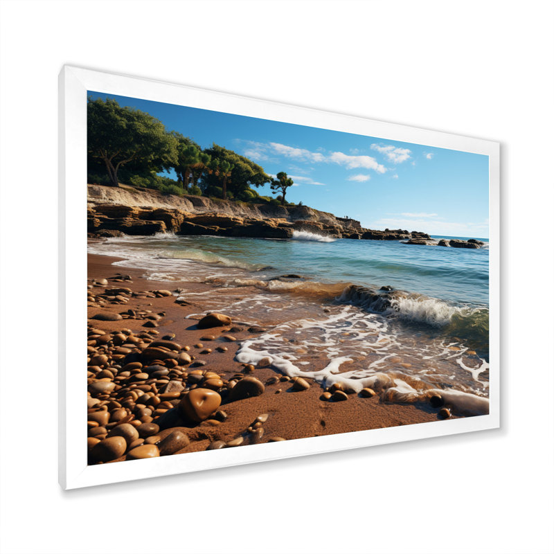 " Rocky Beach Serene Seascapes ", 30" H x 40" W x 1.5" D, White Single Picture Framed