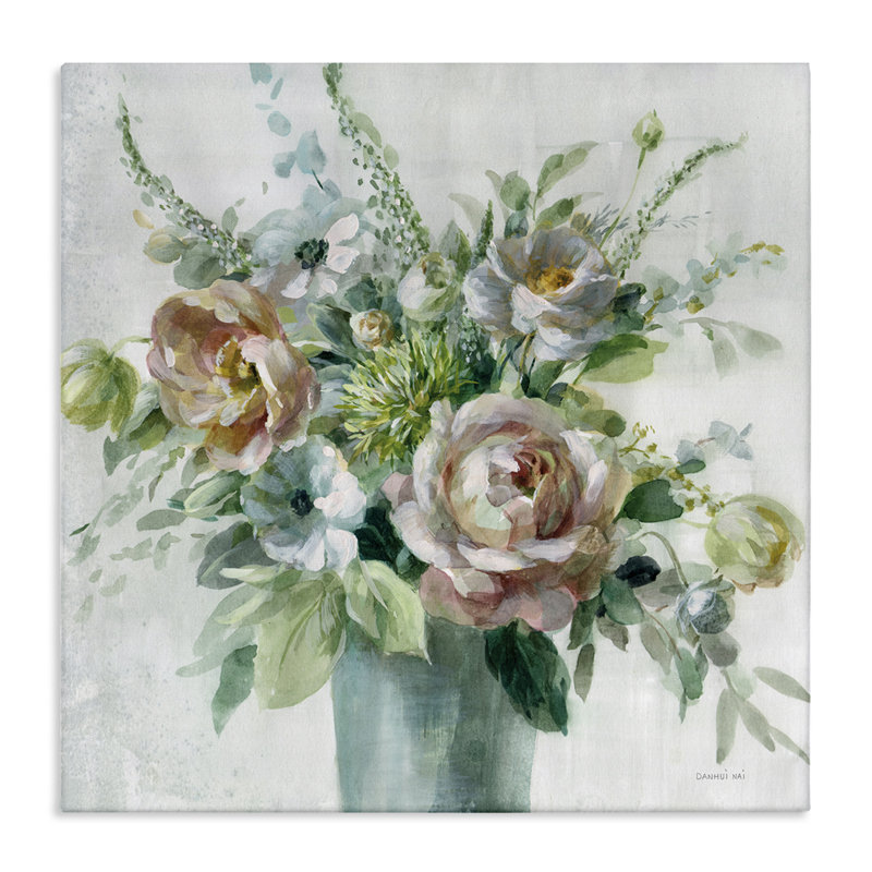 «Sage & Peach Blossoms», art mural sur toile par Danhui Nai, H 17 po x l 17 po