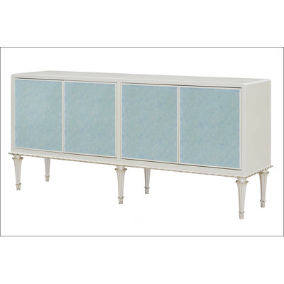 White & Silver Shimmer Finish Console Cabinet