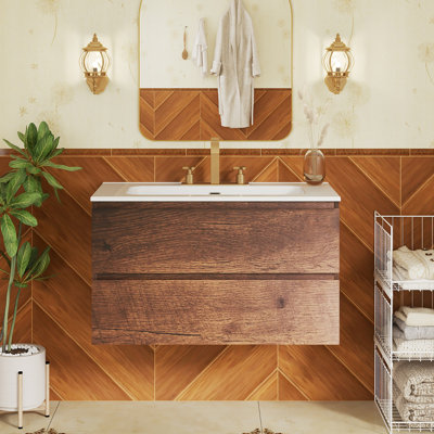 Meuble-lavabo mural simple 35,9 po avec comptoir en céramique
