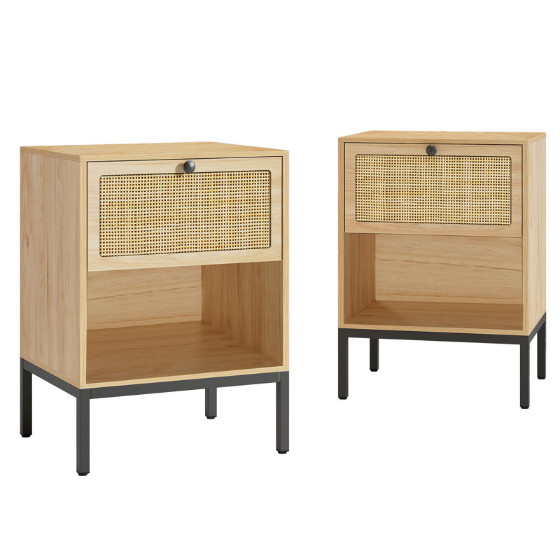 Bosonohy Boho Natural Rattan 1-Drawer Nightstand, Nature