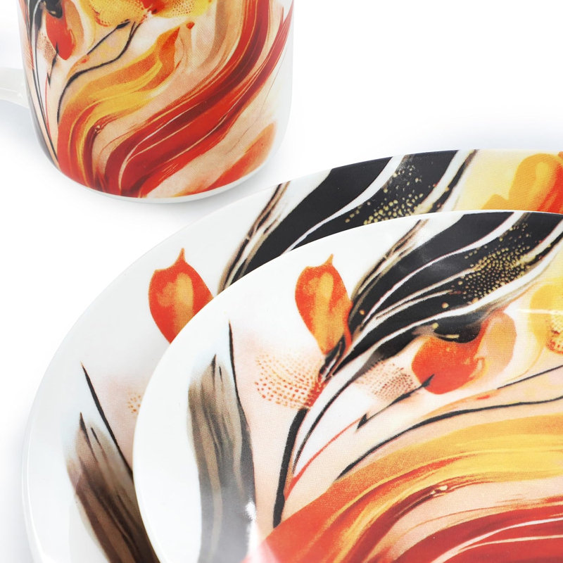 Service de table rond en porcelaine multicolore « Champs de tulipes », 16 pièces