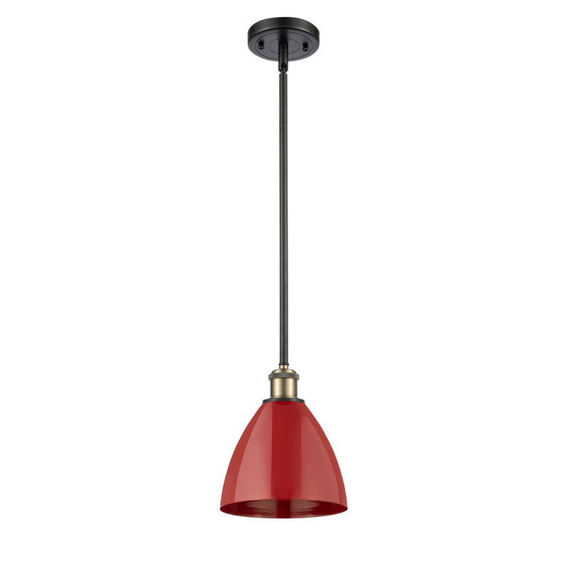Luminaire suspendu conique à 1 lumière, Rouge, Laiton antique noir