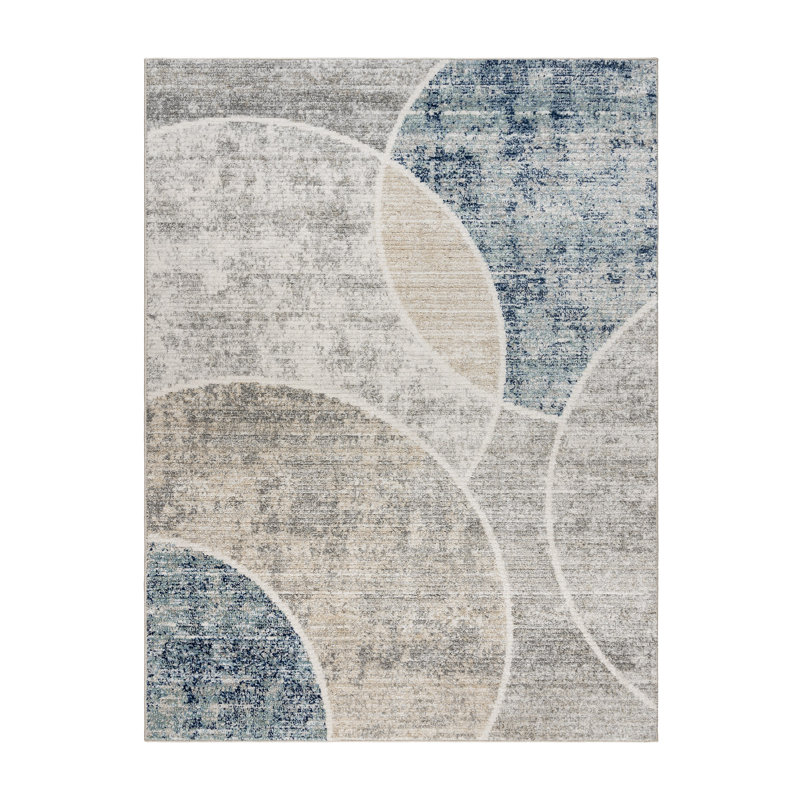 Winsor Tondo Modern Circular Geometric Blue/Beige/Gray Area Rug, Rectangle 7'10" x 10'