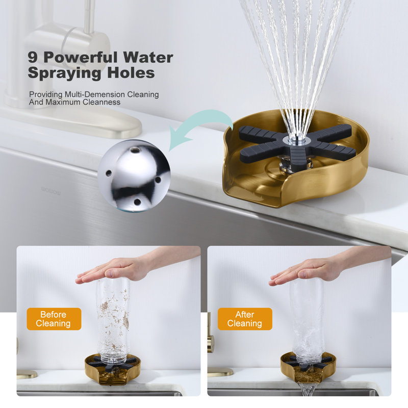 Glass Rinser for Kitchen Sink, Stainless Steel Quick Cleaning Cup Washer, Gold