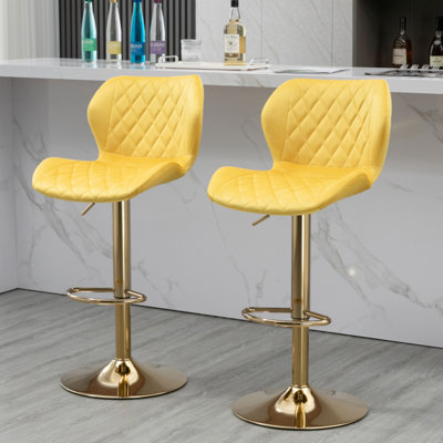 Ensemble de 2 tabourets de bar rotatifs réglables en velours avec base dorée