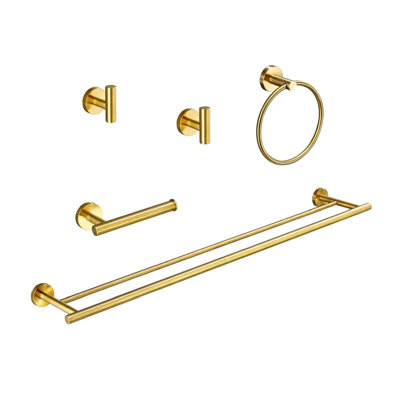 Porte-serviettes de salle de bain 5 pièces en or brossé - Matériau aluminium, rouille - pour la salle de bain, la chambre à coucher, la buanderie, la cuisine, finition moderne facile à installer et installation antirouille
