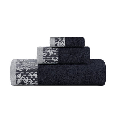 Carinna Cotton Medium Weight Floral Jacquard Border Assorted Bathroom Towel Set