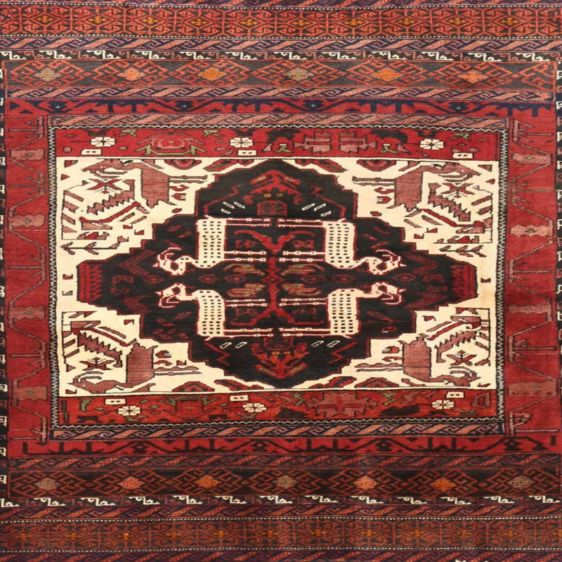 Tapis rouge/beige/brun traditionnel, Carré 5 pi