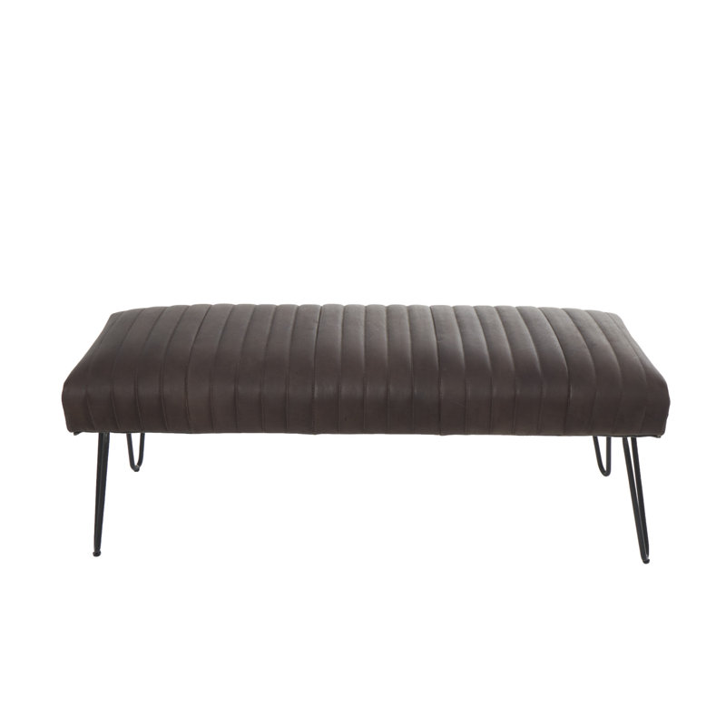 Genuine Leather Upholstered Bench, Dark Brown