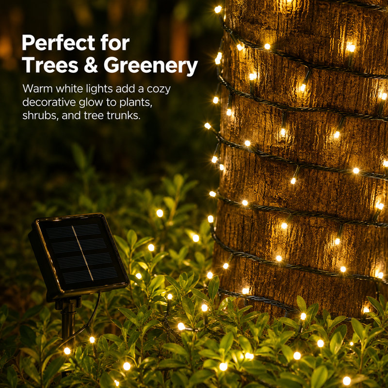 Foxborough 200 LED Solar String Lights with 8 Modes Outdoor Waterproof Decorative Lights for Garden Patio and Party, Yellow
