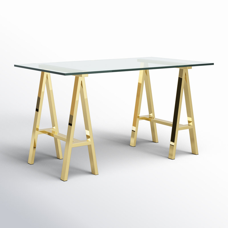 Dita Glass Top Metal Base Dining Table, 55W x 36D x 30H, Gold