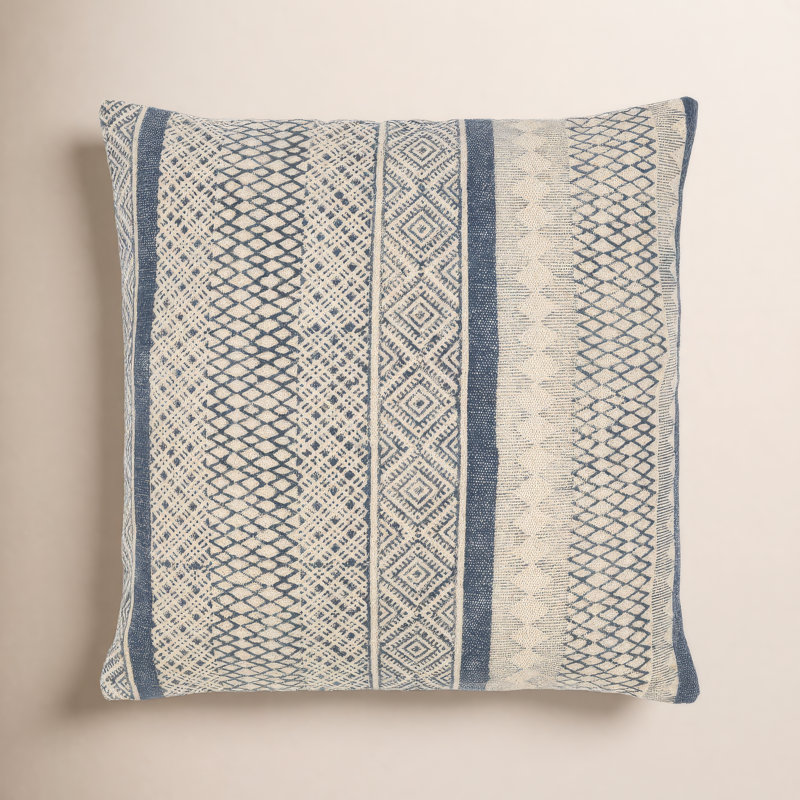 Oreiller carré 100% coton Zetta, Housse de coussin seulement - sans coussin, 18 po x 18 po, Beige clair / bleu foncé