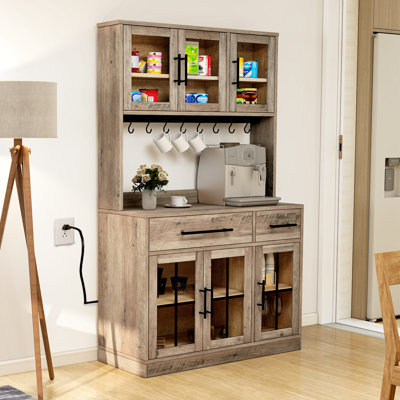 Armoire de cuisine de 71 po de hauteur avec prise de courant, huche, portes et tiroirs en verre Arnzazu