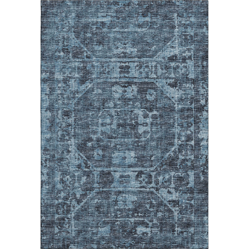 Premium Machine Washable Kelsa AMF41 Navy Rug, Rectangle 10' x 14'
