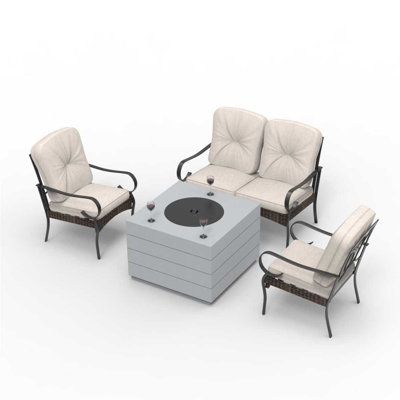 Ensemble de conversation en osier / rotin pour 4 personnes avec coussins Hanwell Hogans