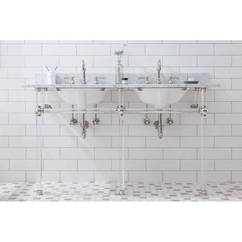 Empire Stone Oval Console Bathroom Sink with Faucet and Overflow, Polished Nickel