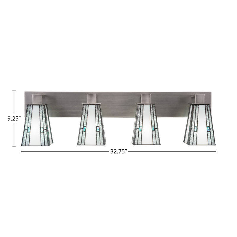 Apollo 4 Light Bath Bar Shown In Graphite Finish With 5" Square Sky Ice Art Glass