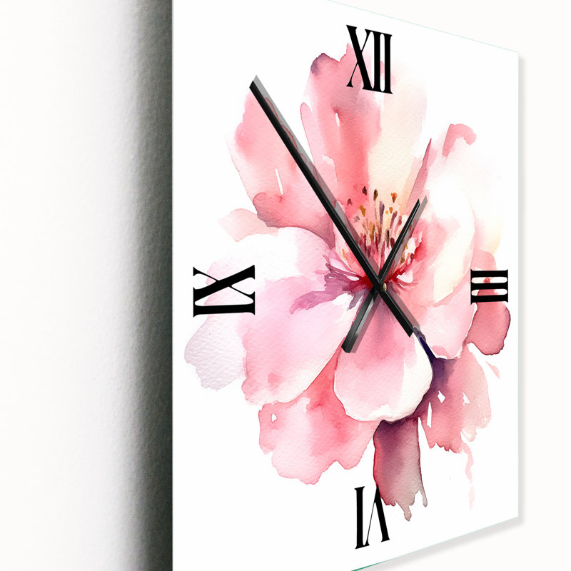 Horloge murale délicate fleur d'hibiscus rose en fleurs I, Grand