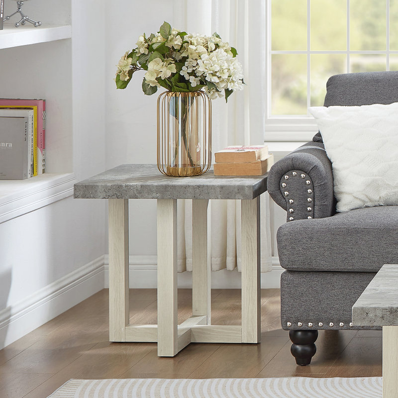 Table de bout contemporaine, Faux Concrete, Faux Concrete / White, White