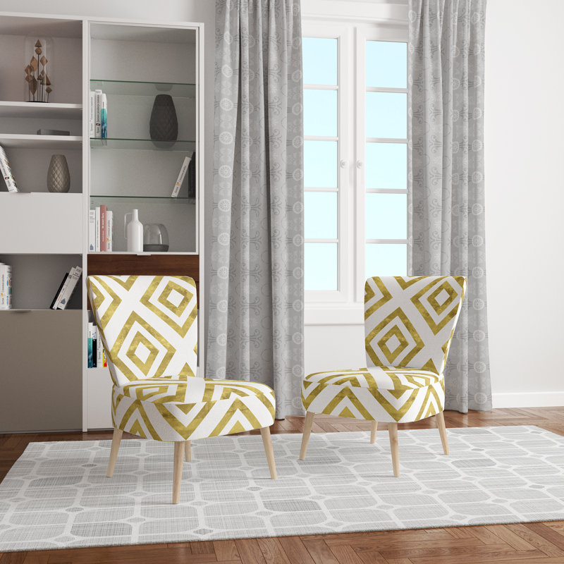 Upholstered Floral Side Chair - Modern floral Accent Chair, Geometric Yellow/Gold Polyester Blend