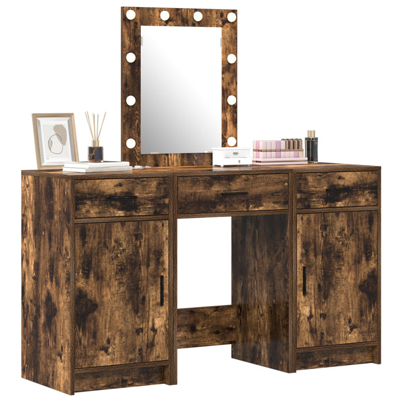 Dressing Table with Mirror, Smoked Oak