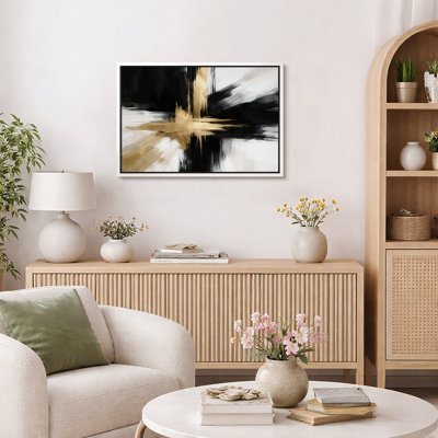 Art abstrait noir et noir, art moderne, impression sur toile encadrée