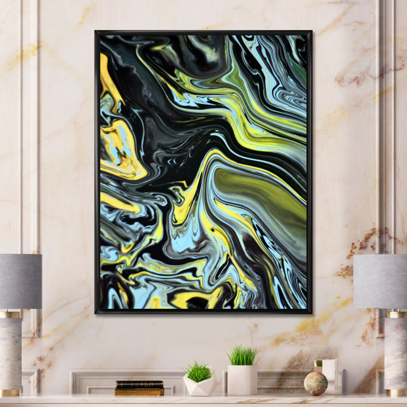 «Colorful Mixed Abstract Fluid II», art mural moderne sur toile, H 32 po x l 16 po x P 1 po, Toile avec cadre flottant noir