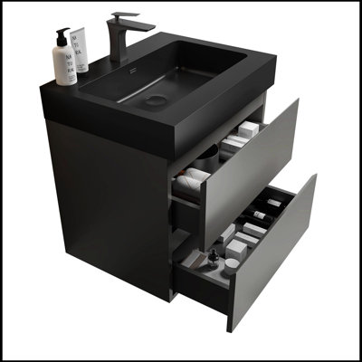 Vins 24'' Wall Mounted Single Bathroom Vanity with Ceramic Top