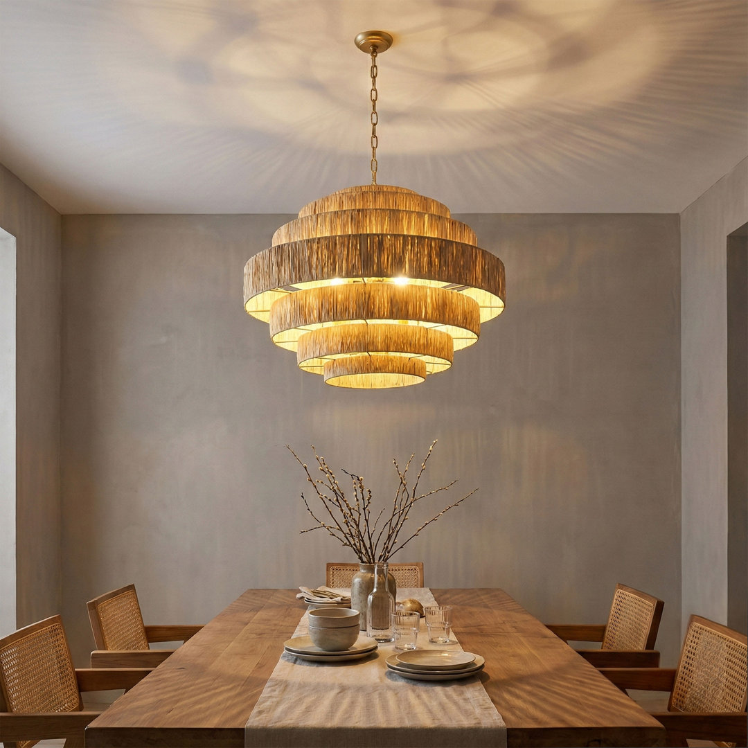 Lysle 5-E26 Light Bulbs 30.71 inch Oversize Farmhouse Boho Paper Shade Dimmable Vintage Pendant Light Fixture Bungalow Rose