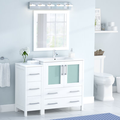 Brescia 42" Single Sink Freestanding Bathroom Vanity with Ceramic Top and Matching Mirror