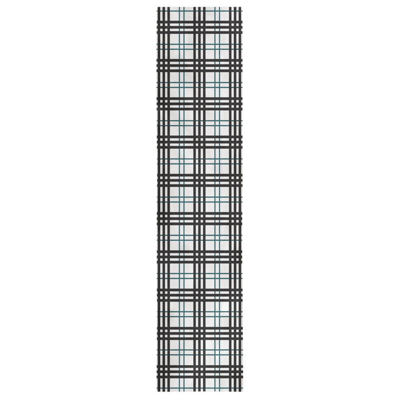 Paid Polyester Table Runner, 90" L x 16" W, White/Midnight Green/Black
