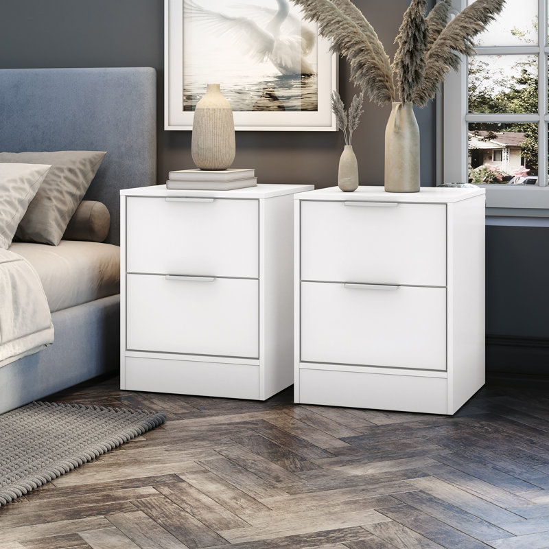 Barneveld Modern 2-drawer Nightstand (2 Unit) – Sleek Bedside Table With Smooth Drawers And Compact Design, White