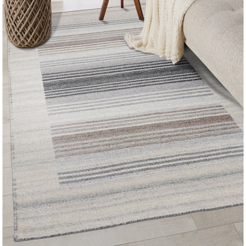 Tapis réversible tissé à plat en laine et viscose tissé à plat à la main Durry, Rectangle 6 pi x 9 pi
