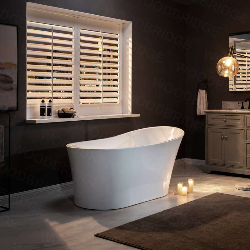 67" x 32" Freestanding Soaking Acrylic Single Slipper Bathtub with Reversible Drain, White/Matte Black