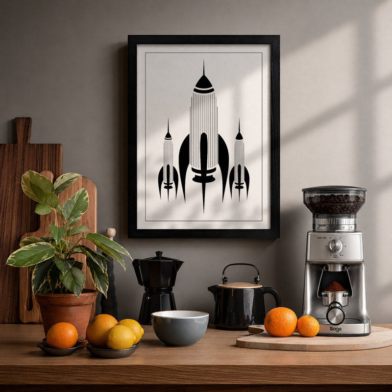 Rocket Fleet Ascent Mid-Century - Framed Print, A1 - 84.1 x 59.4 cm, Black