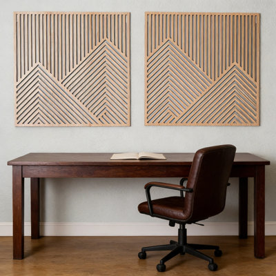 2-Pack Wood Mountain Wall Art - Modern Abstract Forest Panel Decor, Minimalist Line Art For Living Room, Bedroom & Farmhouse, Natural Wooden Wall Sculpture