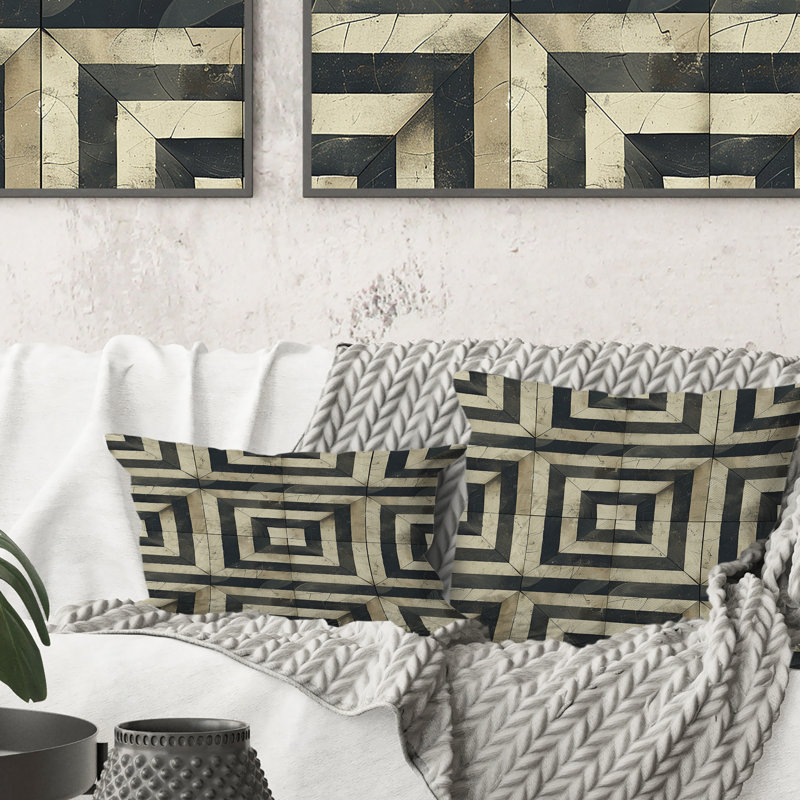 Coussin décoratif noir Mid-Century Tile Dream I - Mid-Century, H 18 po x l 18 po