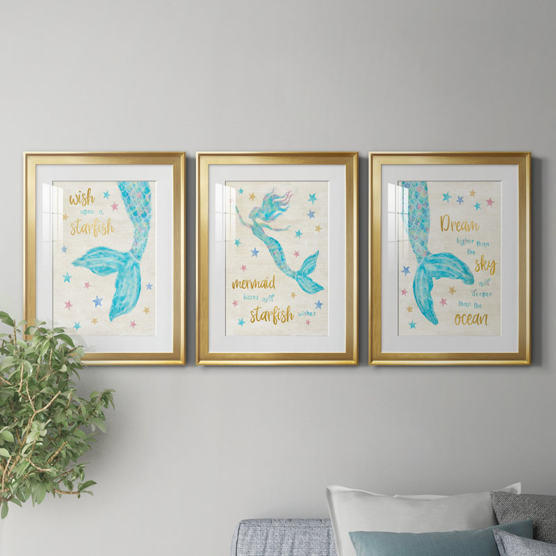 " Mermaid Dream " 3 - Pieces, 18.5" H x 73.5" W x 1.5" D, Gold