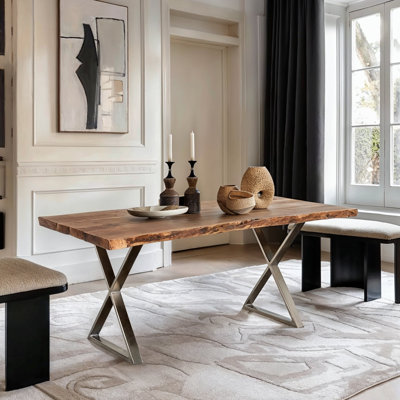 Fleener Sutherland 70 in. Wood and Metal Dining Table