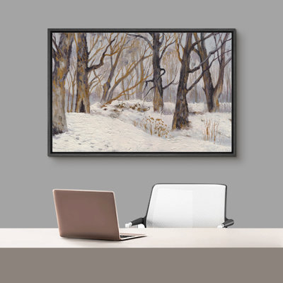 «Snowy Winter Forest Tree Landscape», art rustique rustique rétro sur toile encadrée