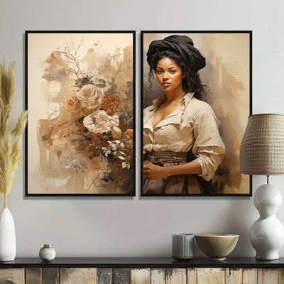 Portrait africain africain - art mural gris, 2 pièces