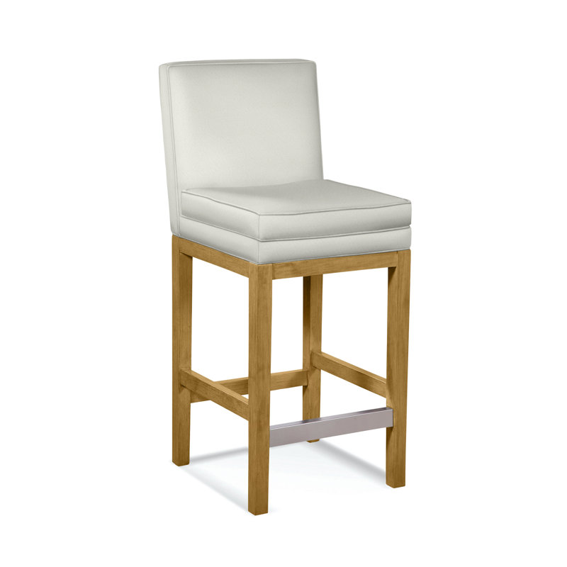 Upholstered Stool, Honey Finish, Gray Sugar Performance; 0863-84