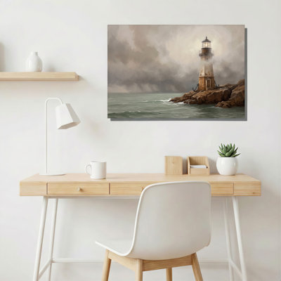 Art sur toile, "Phare sur une côte rocheuse dans un ciel nuageux"